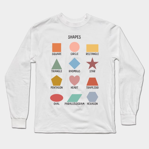 Math 2D Shapes Educational Art in Muted Boho Rainbow Colors for Kids Long Sleeve T-Shirt by hwprintsco